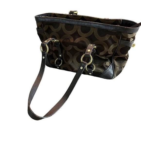 Coach Op Art Sateen chocolate color handbag - Picture 3 of 16